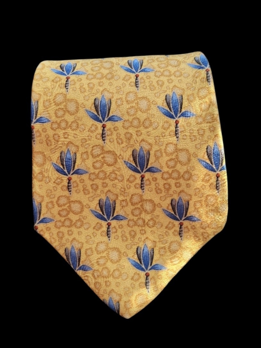 Robert Talbott Yellow Silk Tie with Blue Floral Motif